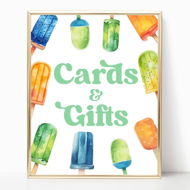 Blue Green Popsicle Party Cards & Gifts Table Sign (Creator Uploaded)