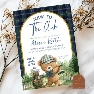 Blue Green Preppy Golf Bear Baby Shower Invitation