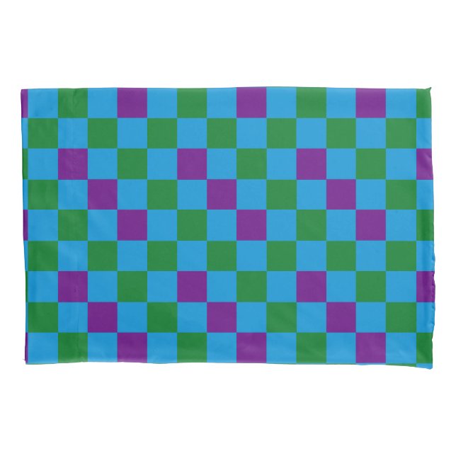 Blue Green Purple Checkered Pattern Design  Pillowcase (Front)