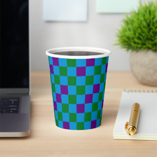 Blue Green Purple Chequered Pattern Design  Paper Cups