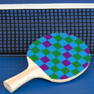 Blue Green Purple Chequered Pattern Design Ping Pong Paddle