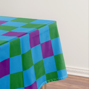 Blue Green Purple Chequered Pattern Design Tablecloth
