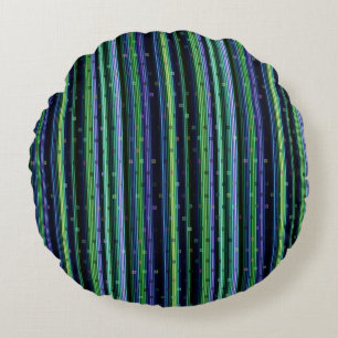 Blue, green, purple geometric with stripes round cushion