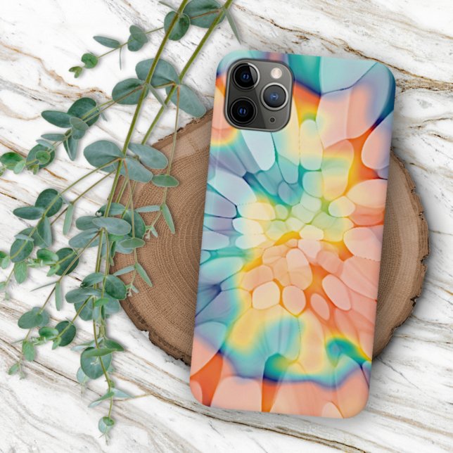 Blue Green Purple Orange Yellow White Tie Dye Art iPhone Case (Creator Uploaded)