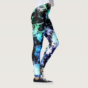 Blue Green Purple Paint Splash Abstract Leggings