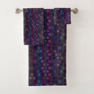 Blue, green, purple, pink squares with stripes bath towel set