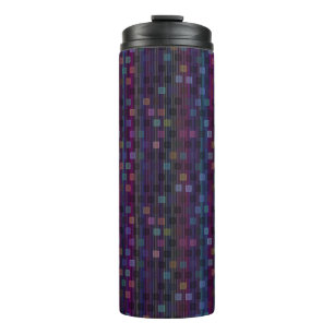 Blue, green, purple, pink squares with stripes thermal tumbler