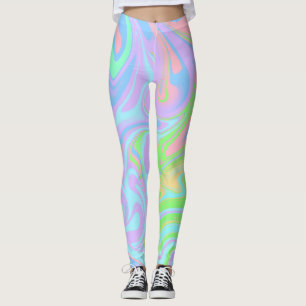 Blue Green Purple Pink Swirl Abstract Design Leggings