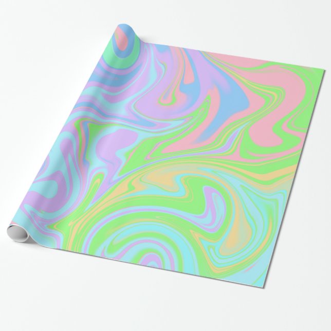 Blue Green Purple Pink Swirl Abstract Design Wrapping Paper (Unrolled)