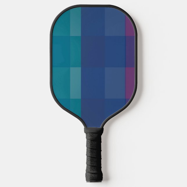 Blue, green, purple plaid pickleball paddle (Front)
