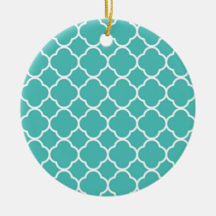 Blue-Green Quatrefoil Pattern Ceramic Tree Decoration