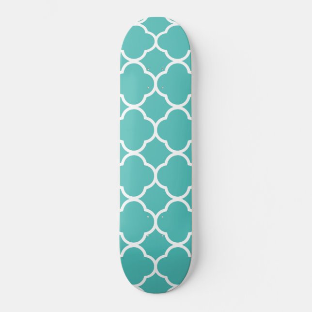 Blue-Green Quatrefoil Pattern Skateboard (Front)