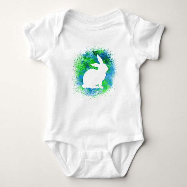 Blue Green Rabbit Baby Bodysuit (Front)