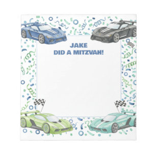 Blue Green Race car Supercar Personalised Mitzvah  Notepad