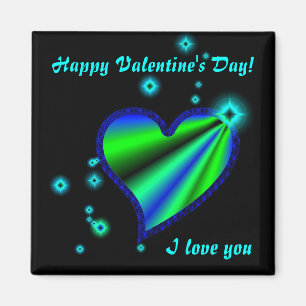 Blue Green Rainbow Heart with Stars Magnet