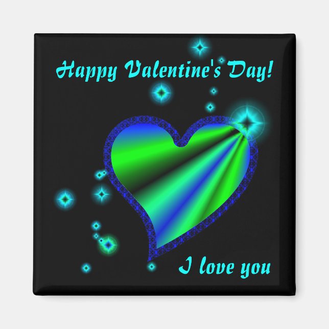 Blue Green Rainbow Heart with Stars Magnet (Front)