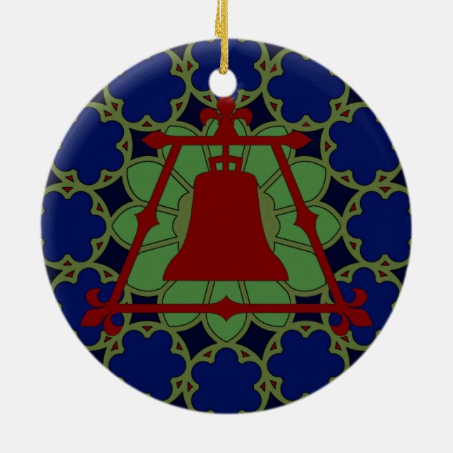 Blue, Green Red Stained Glass Fleur Design Ceramic Tree Decoration (Back)