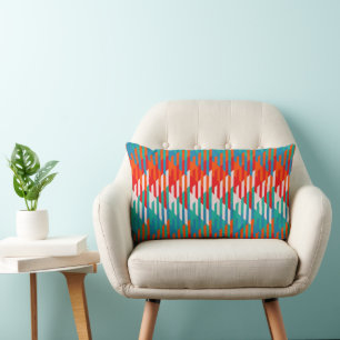 blue, green, red, white and orange geometric lumbar cushion