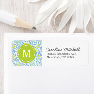 Blue & Green Retro Floral Damask Custom Monogram