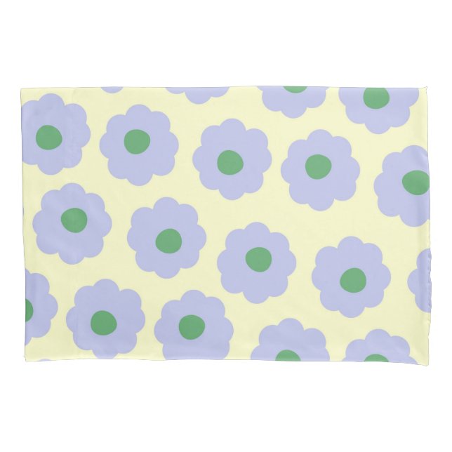 Blue Green Retro Y2K Playful Pastel Flower Pattern Pillowcase (Front)