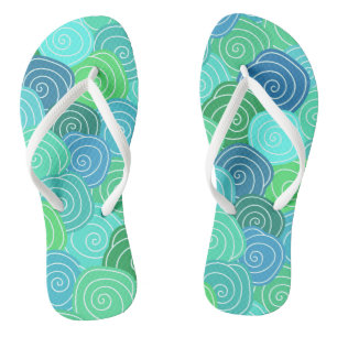 Blue Green Rolling Circles Pattern Jandals