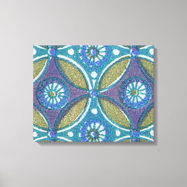 Blue Green Rustic Boho Geometric Circle Pattern Canvas Print (Front)