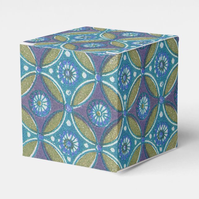 Blue Green Rustic Boho Geometric Circle Pattern Favour Box (Front Side)