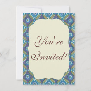 Blue Green Rustic Boho Geometric Circle Pattern Invitation