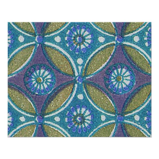 Blue Green Rustic Boho Geometric Circle Pattern Poster (Front)