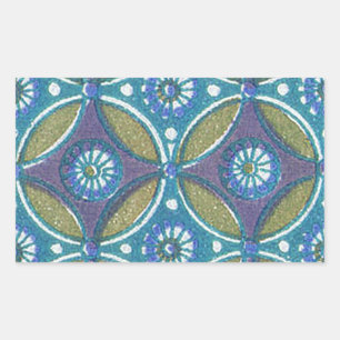 Blue Green Rustic Boho Geometric Circle Pattern Rectangular Sticker