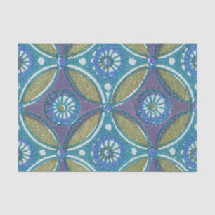Blue Green Rustic Boho Geometric Circle Pattern Tissue Paper