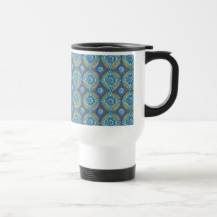 Blue Green Rustic Boho Geometric Circle Pattern Travel Mug