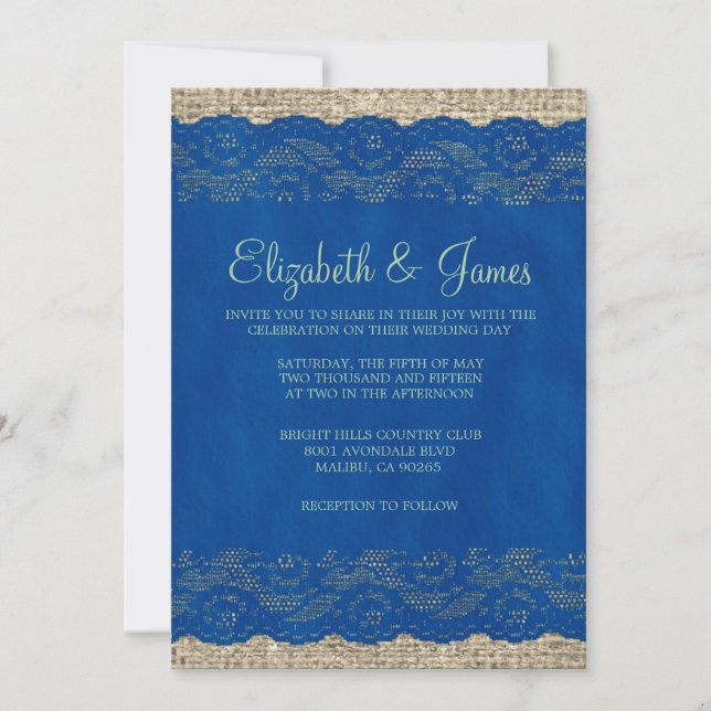 Blue & Green Rustic Lace Wedding Invitations (Front)