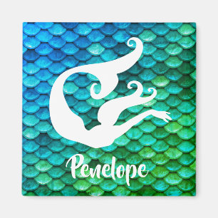Blue & Green Scale Mermaid Monogram Magnet