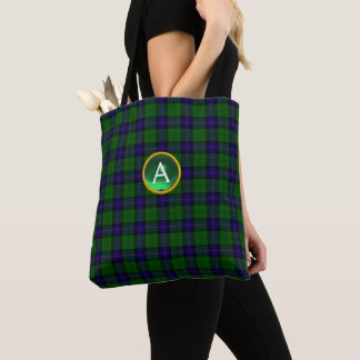 BLUE GREEN SCOTT ARMSTRONG TARTAN GEM MONOGRAM TOTE BAG