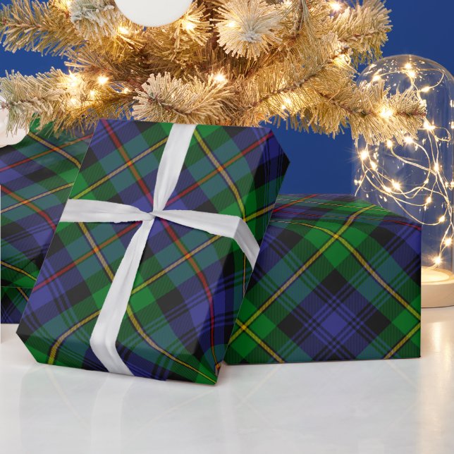 Blue Green Scottish Tartan Style Plaid Wrapping Paper (Holidays)