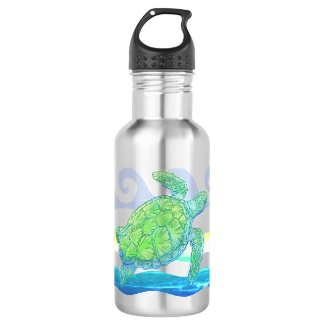 Blue & Green Sea Turtle 532 Ml Water Bottle (Front)