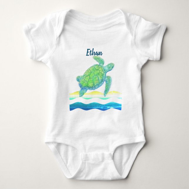 Blue & Green Sea Turtle Baby Bodysuit (Front)