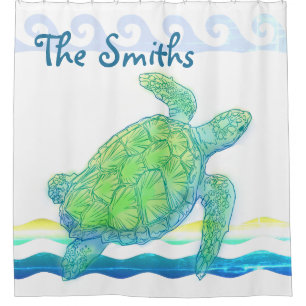 Blue & Green Sea Turtle Shower Curtain