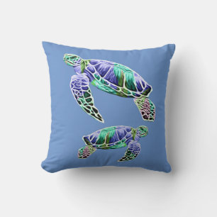 Blue Green Sea Turtles Cushion