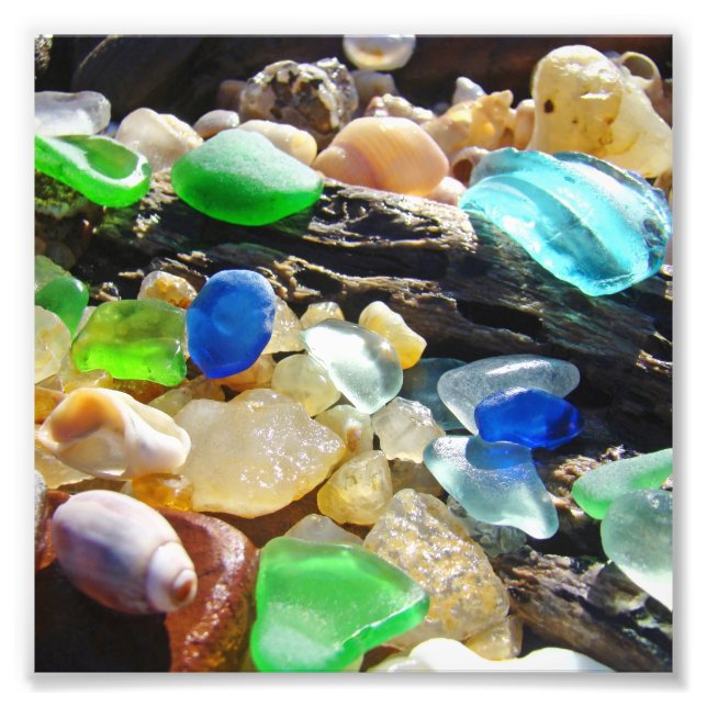 Blue Green Seaglass art Photography nature Beach Photo Print (Front)