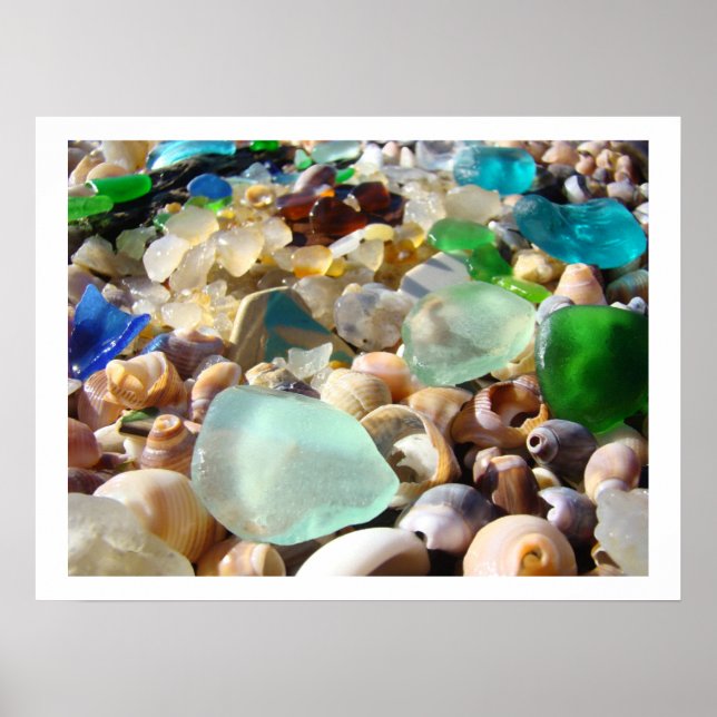 Blue Green Seaglass art prints Coastal Decorative (Front)