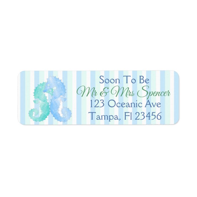 Blue Green Seahorses Return Address Label (Front)