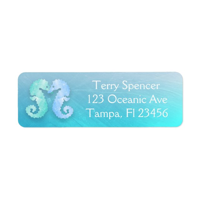 Blue Green Seahorses Return Address Label (Front)