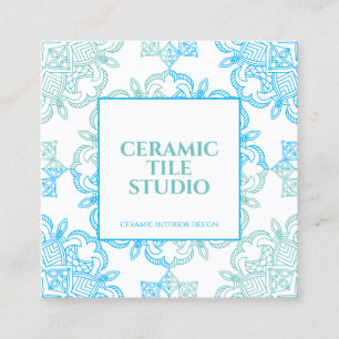 Blue Green Seamless Mosaic Stitch Pattern Square Business Card
