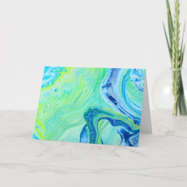Blue Green Seascape Acrylic Fluid Art Card (Front)