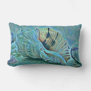 Blue green seashells on the beach painting  lumbar cushion