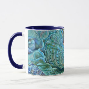 Blue green seashells on the beach painting mug
