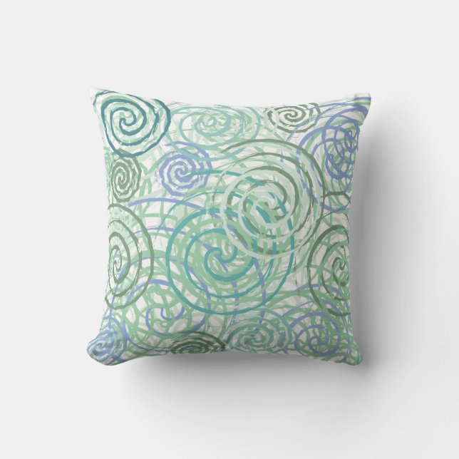 Blue Green Seaside Swirls Beach House Design Cushion (Front)