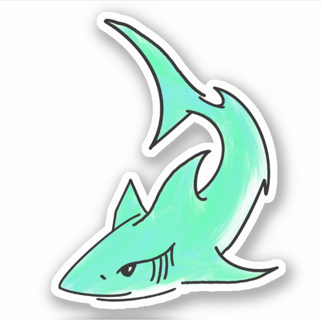 blue green shark cartoon ocean animal edgy simple (Front)